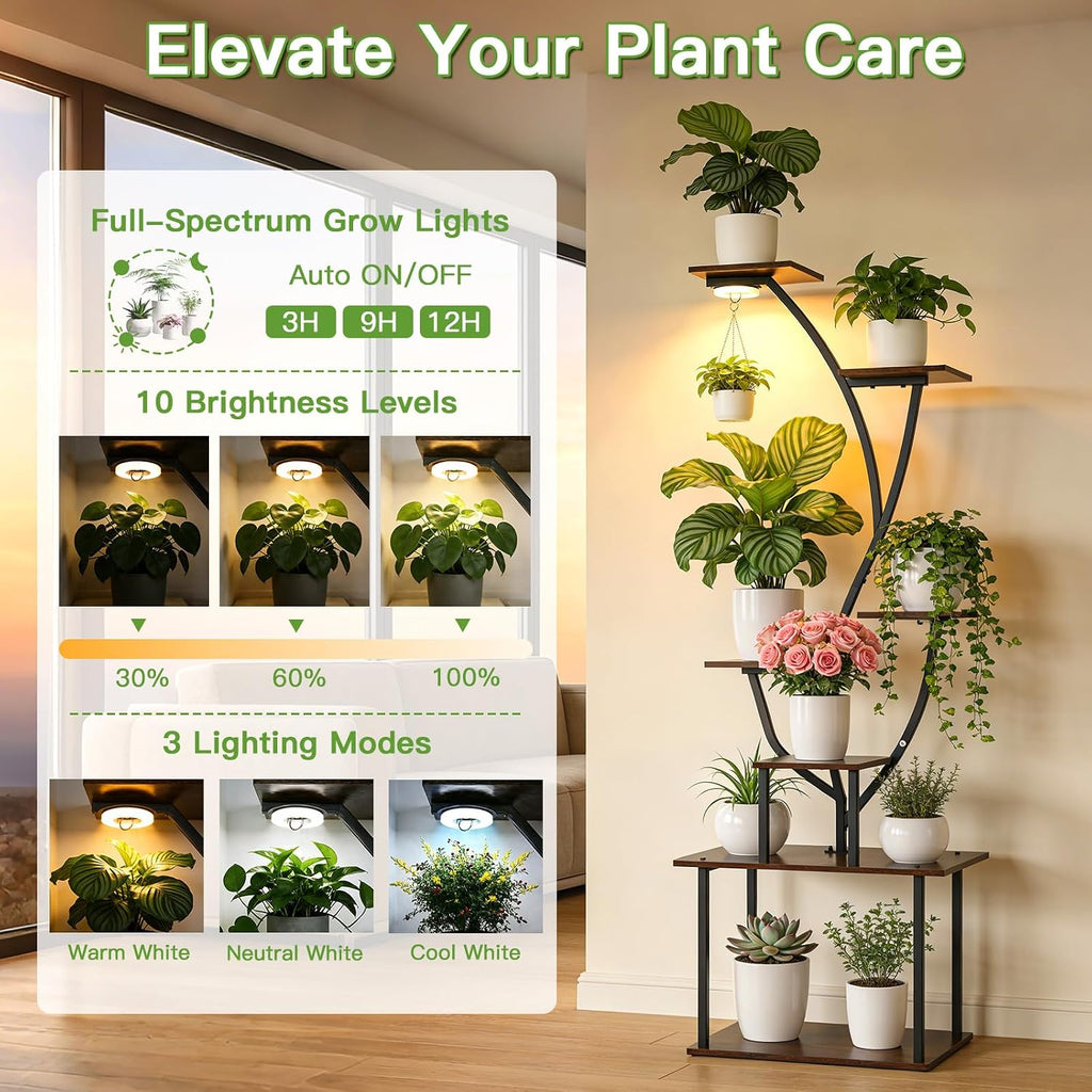 Tall Plant Stand Indoor with Grow Lights, 63" Metal Corner Shelf