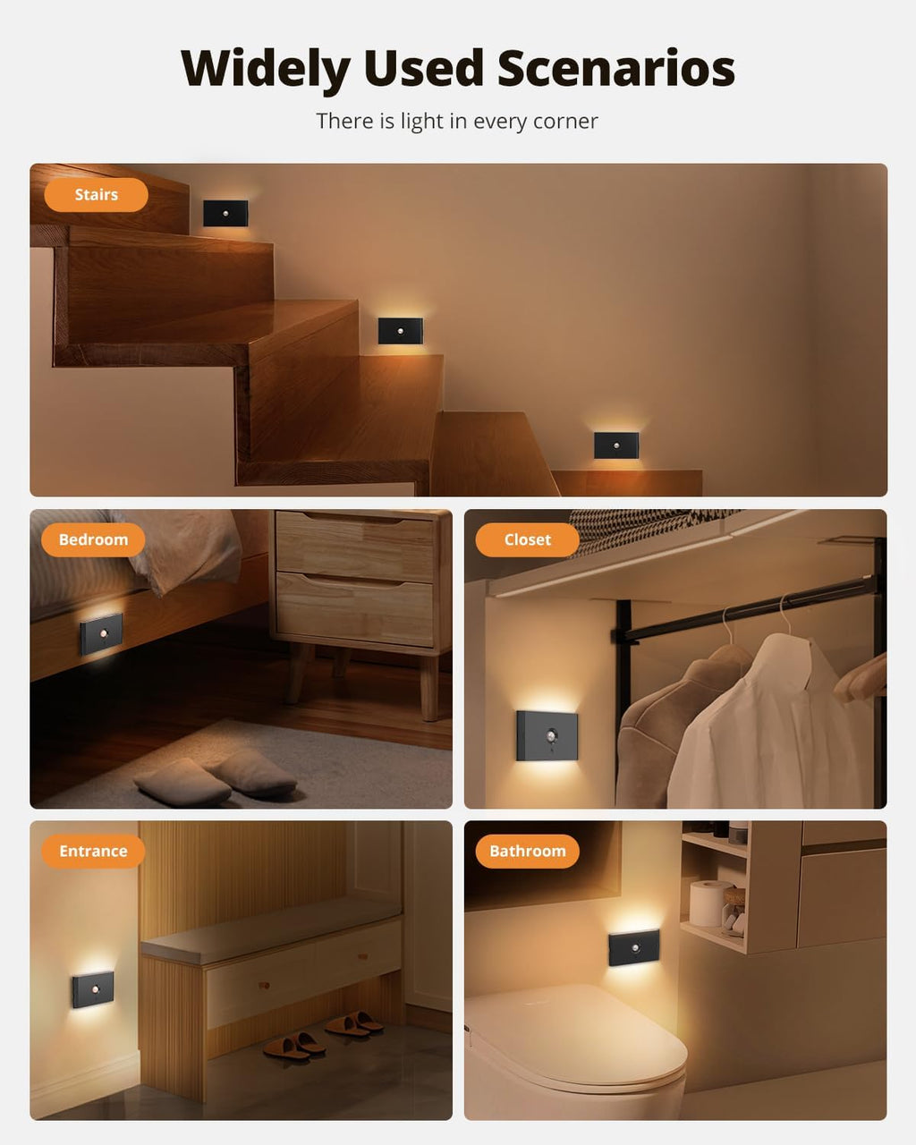 6Pcs Rechargeable Stair Lights Motion Sensor Indoor