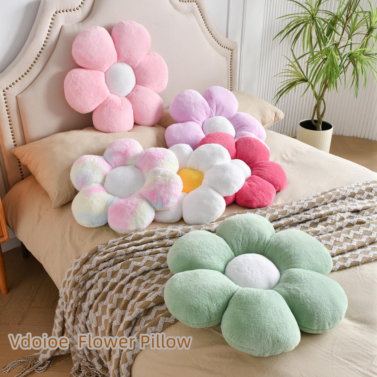 Flower Pillow,23.62In Daisy Pillow Pink Throw Pillows