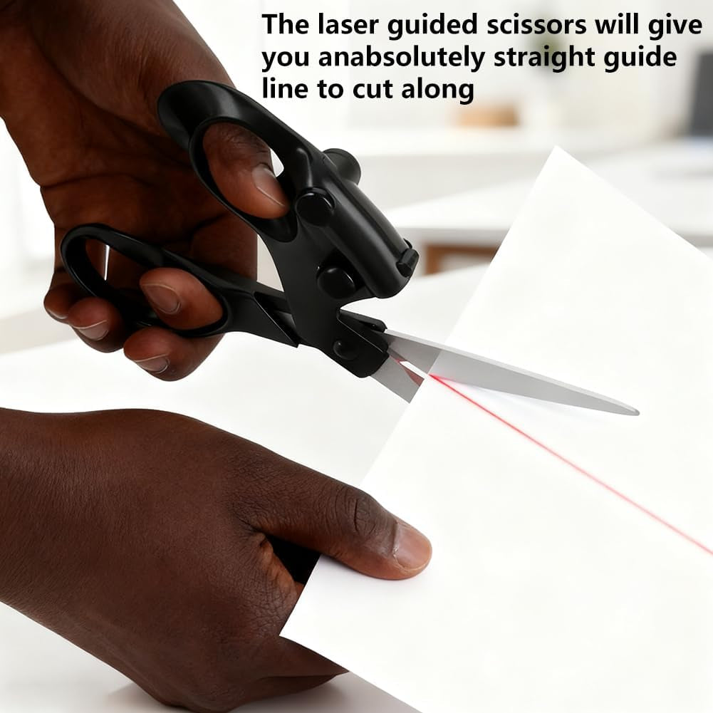 Professional Laser Guided Scissors, Multifunctional Sewing Guided Scissors Cuts Straight Fast Guide Scissor Guid Light Scissor for Fabric, Paper, Crafts with Ergonomic Handle & Magnetic Storage