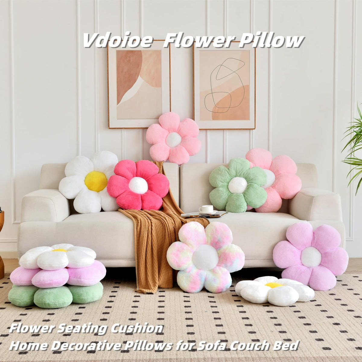 Flower Pillow,23.62In Daisy Pillow Pink Throw Pillows