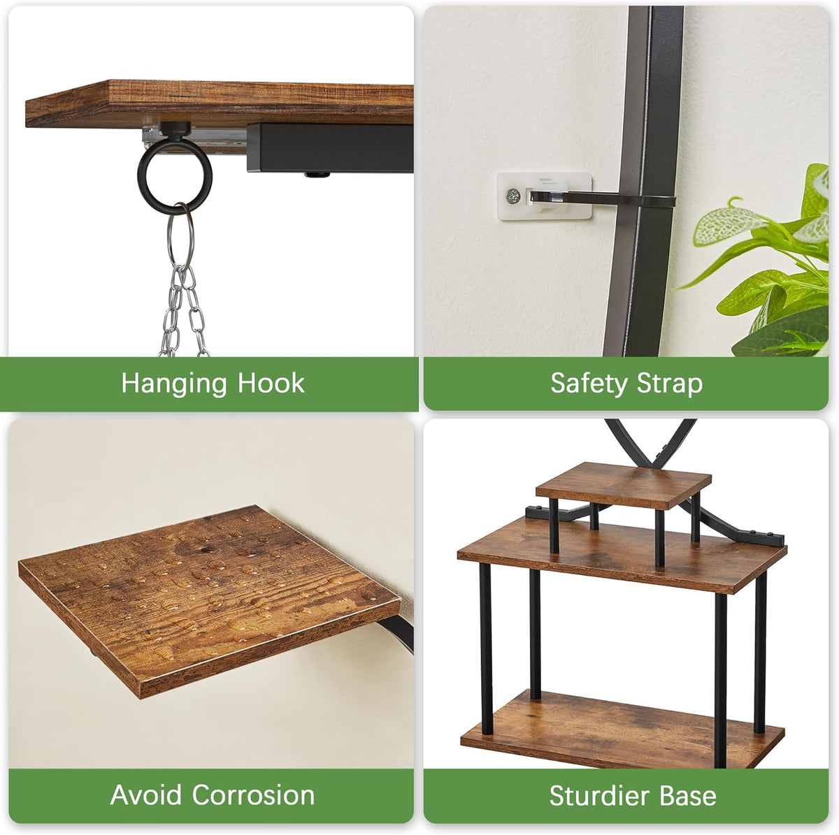 65" Tall Plant Stand Indoor with Grow Lights, 8-Tier Plant Shelf with Hanging Hooks, Tree-Shaped Metal Plant Rack, Space-Saving for Home, Living Room & Corner Spaces, Brown