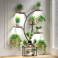 65" Tall Plant Stand Indoor with Grow Lights, 8-Tier Plant Shelf with Hanging Hooks, Tree-Shaped Metal Plant Rack, Space-Saving for Home, Living Room & Corner Spaces, Brown