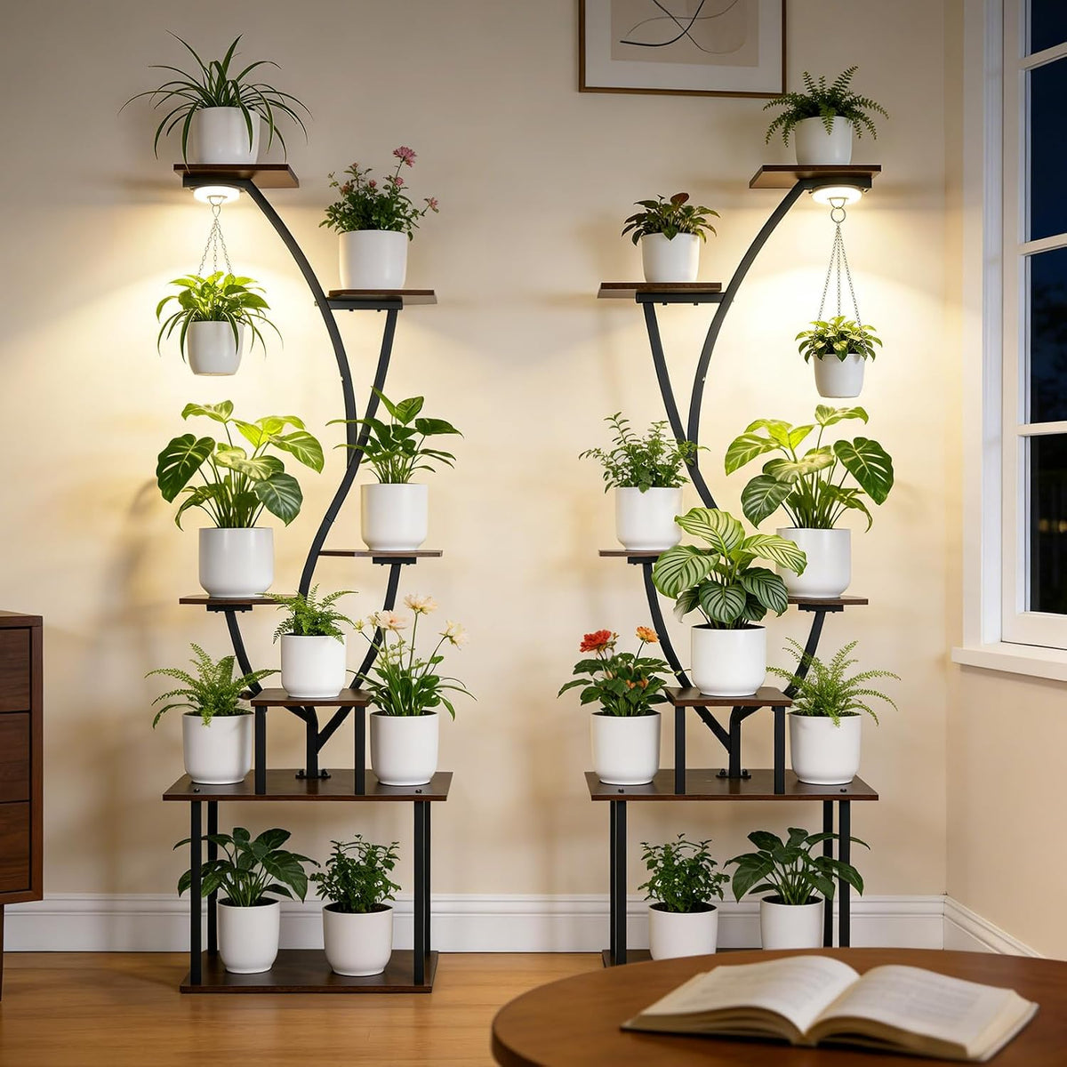 Tall Plant Stand Indoor with Grow Lights, 63" Metal Corner Shelf