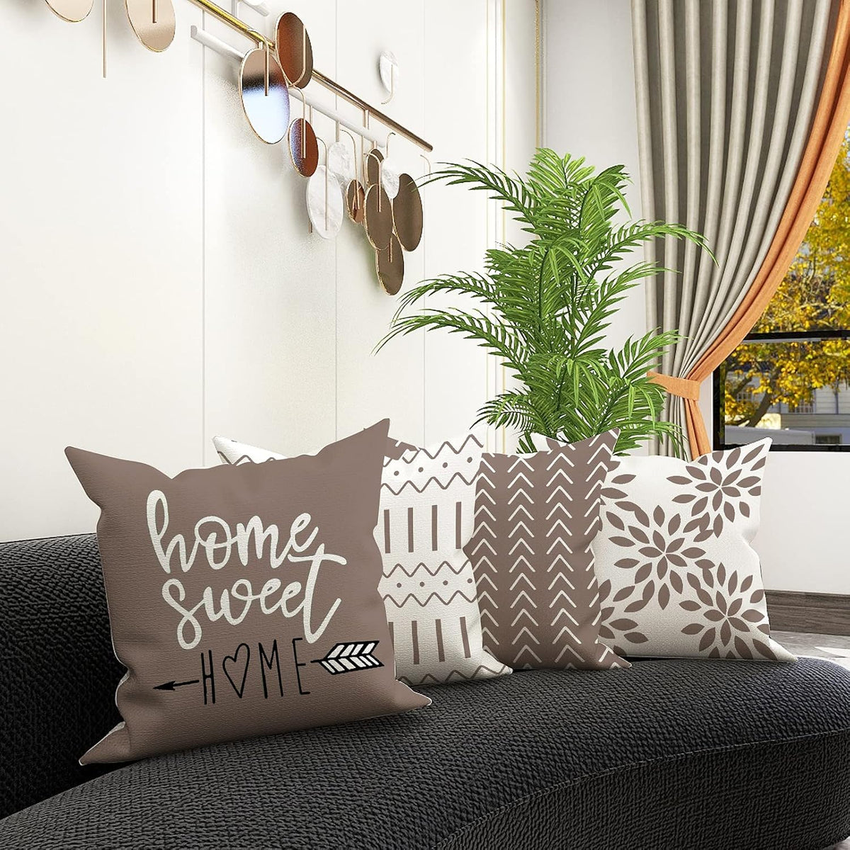 Pillow Covers 16X16 Set of 4, Modern Sofa Throw Pillow Cover, Decorative Outdoor Linen Fabric Pillow Case 