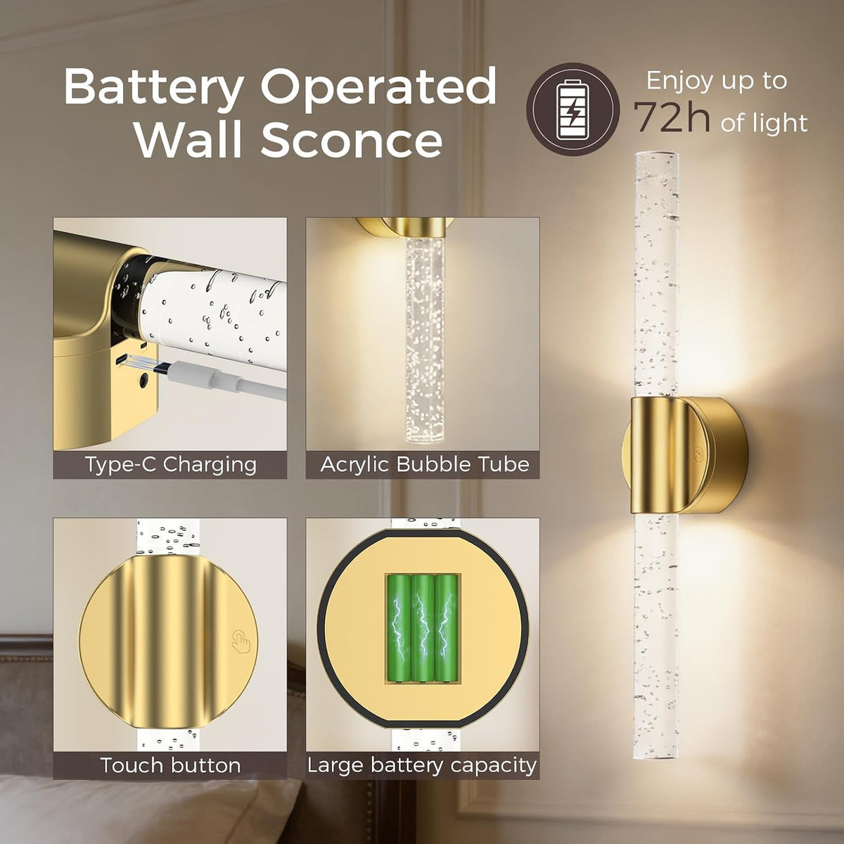 Battery Operated Wall Sconces Set of 2