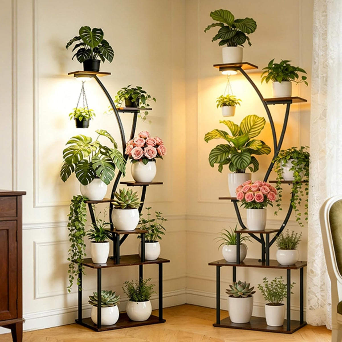 Tall Plant Stand Indoor with Grow Lights, 63" Metal Corner Shelf