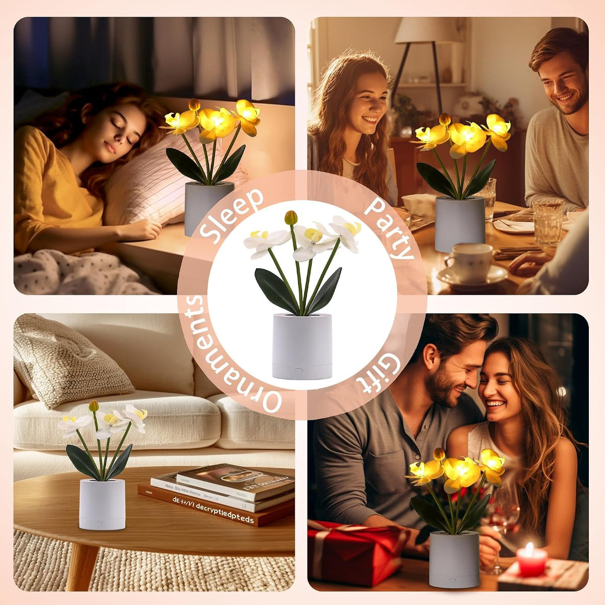 Flower Lamp Christmas Gifts for  Women Wife Artificial Orchid 