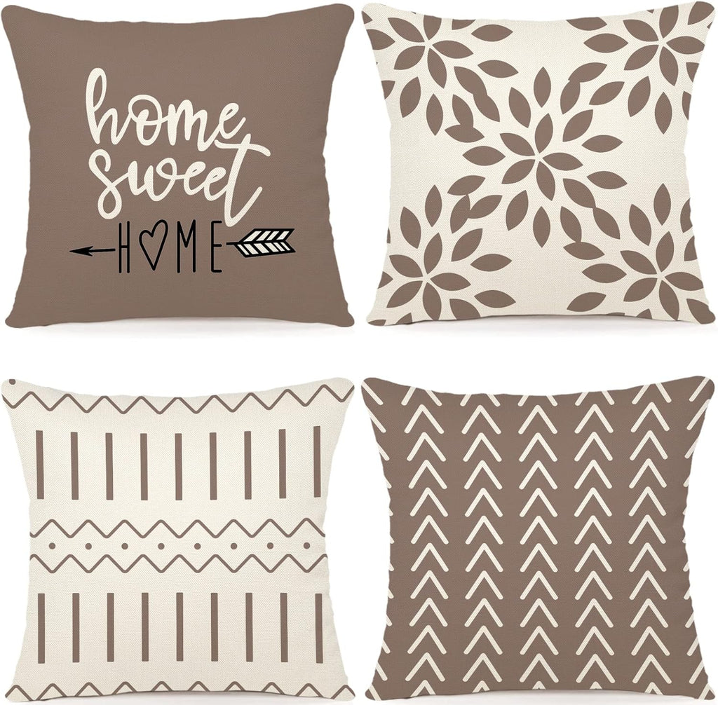 Pillow Covers 16X16 Set of 4, Modern Sofa Throw Pillow Cover, Decorative Outdoor Linen Fabric Pillow Case 