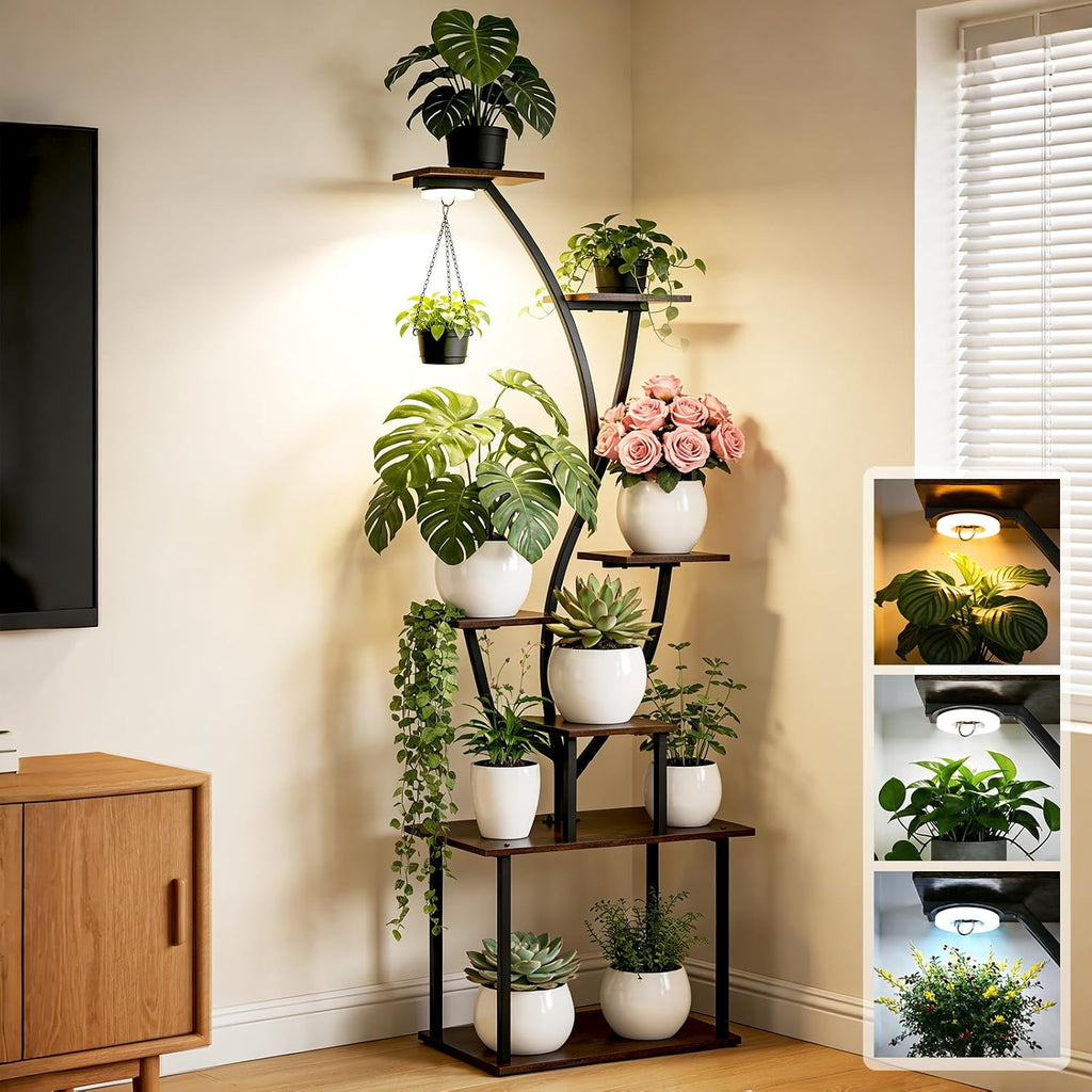 Tall Plant Stand Indoor with Grow Lights, 63" Metal Corner Shelf