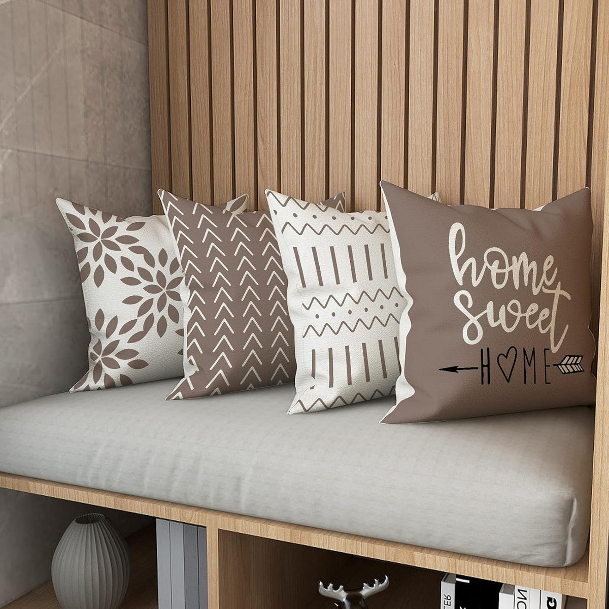 Pillow Covers 16X16 Set of 4, Modern Sofa Throw Pillow Cover, Decorative Outdoor Linen Fabric Pillow Case 
