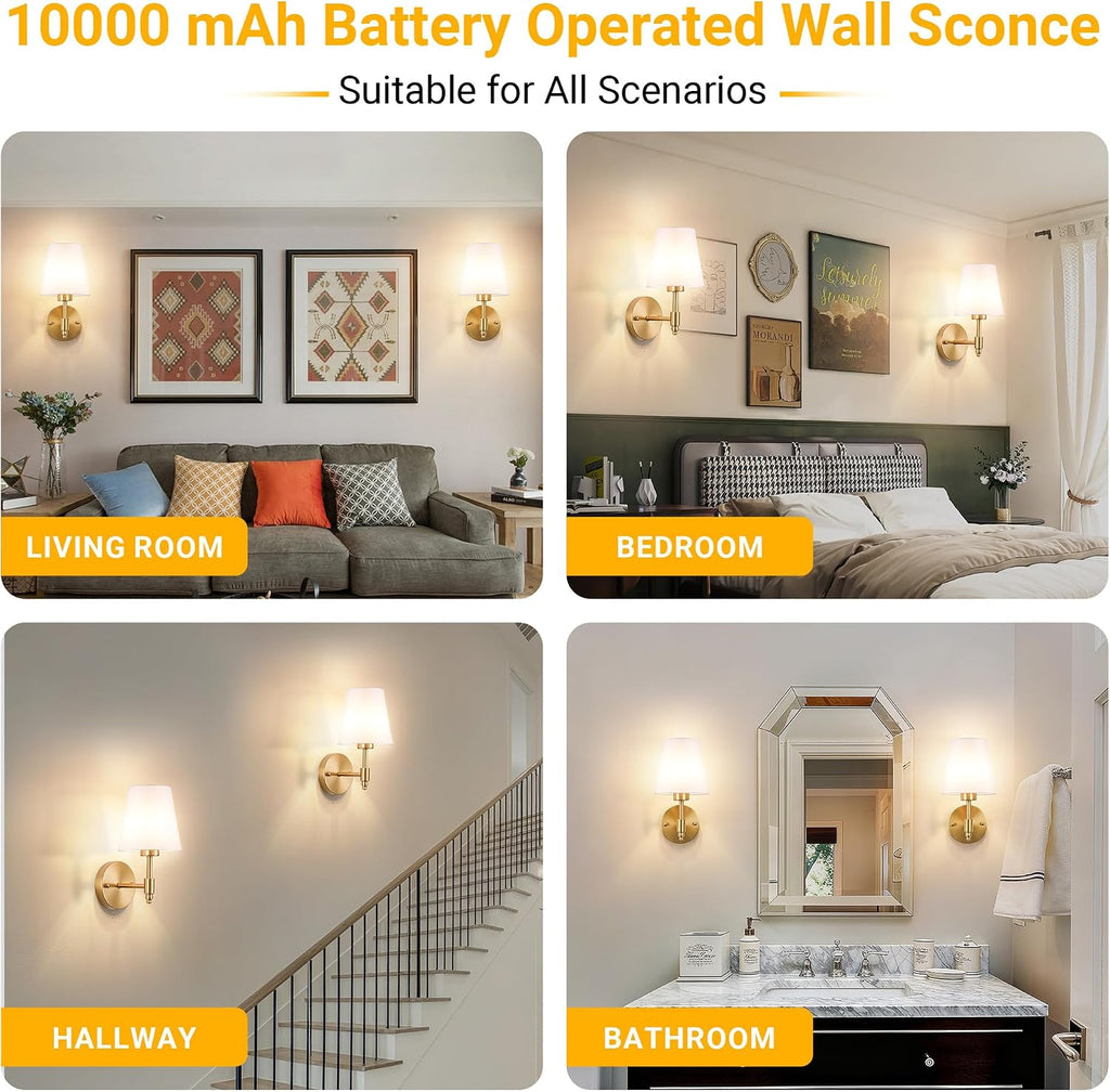 Peel and Stick Wall Sconces, Stick on Wall Sconce Set of 2, Battery Operated Wireless Wall Light, No Drill Adhesive Wall Lamp, Corn Bulb with 10000Mah Rechargeable Battery, Bedroom Wall Decor