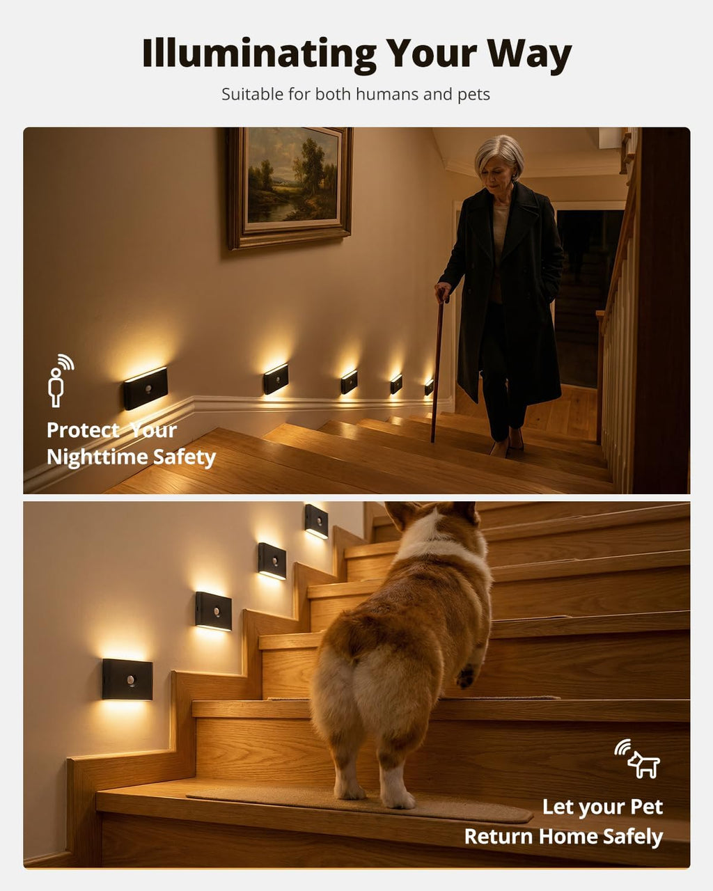 6Pcs Rechargeable Stair Lights Motion Sensor Indoor