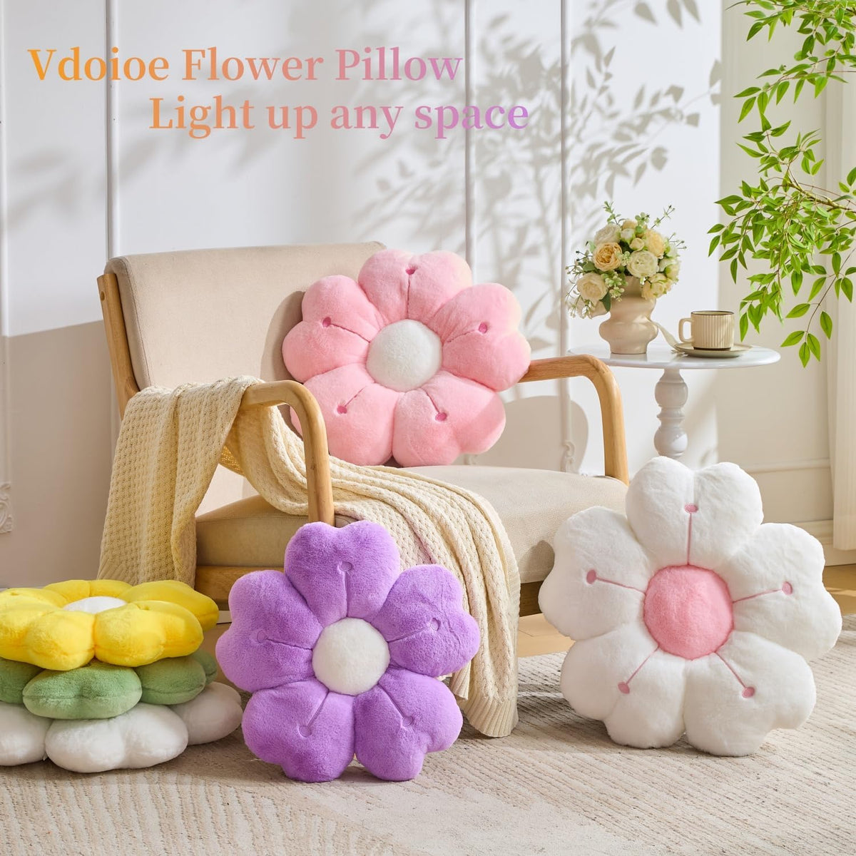 Flower Pillow,Purple Daisy Pillow 15.7In Throw Pillows