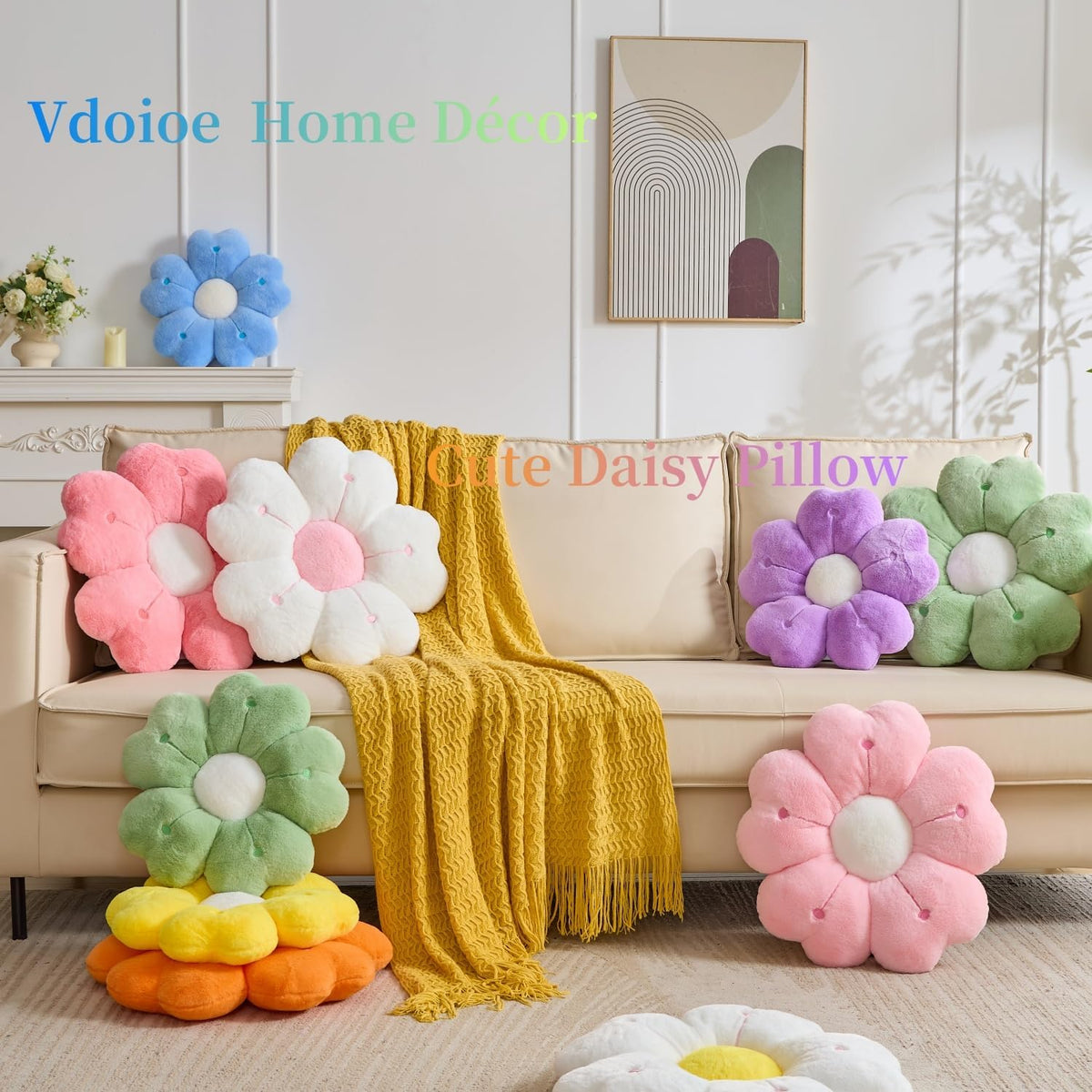 Flower Pillow,Purple Daisy Pillow 15.7In Throw Pillows