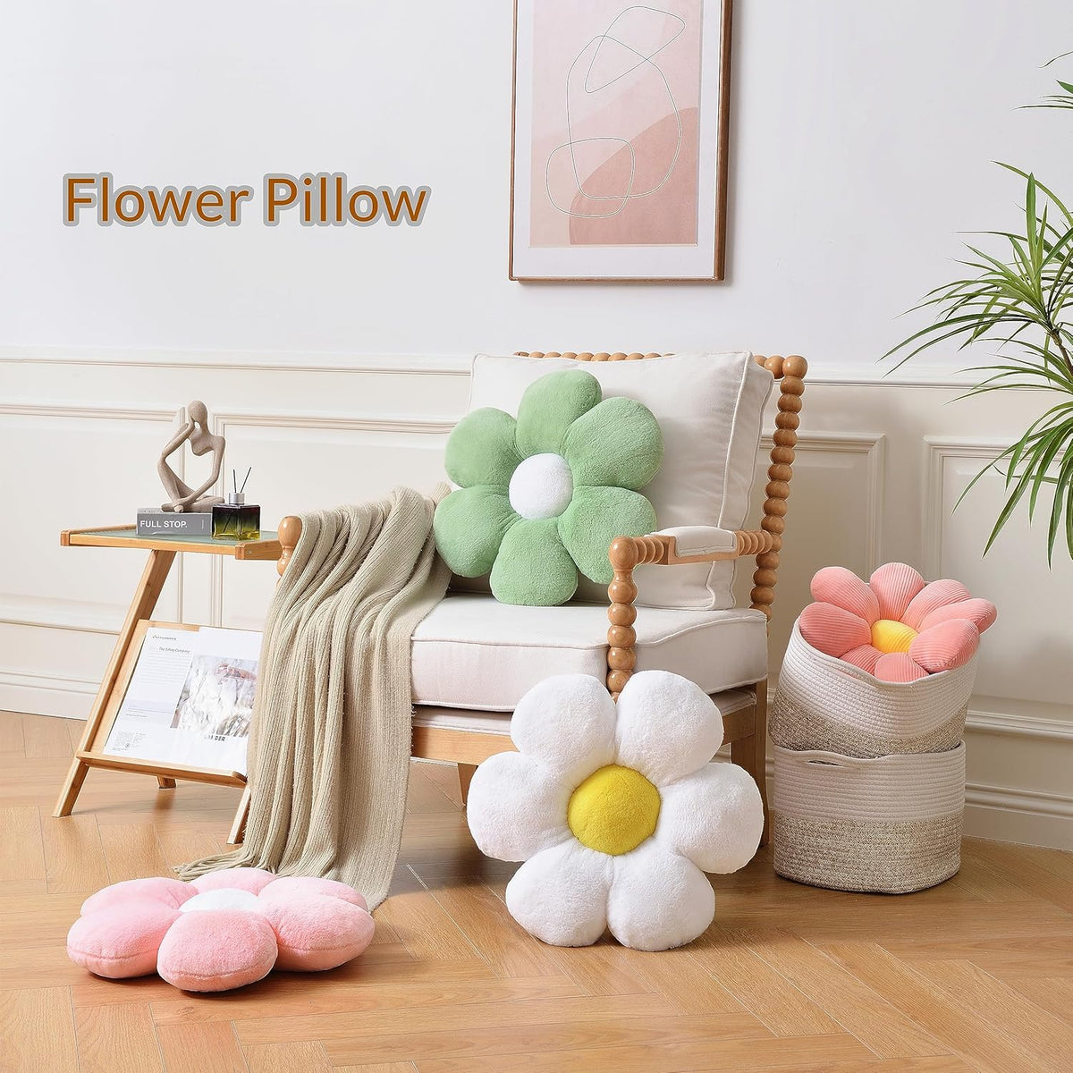 Flower Pillow,23.62In Daisy Pillow Pink Throw Pillows