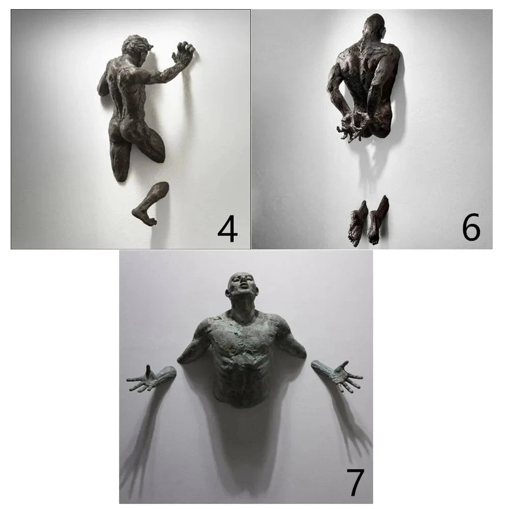 Imitation Copper Wall Decor Abstract Character Resin Rock Climbing Man Statue Sculpture Background Wall Art 3D through Wall