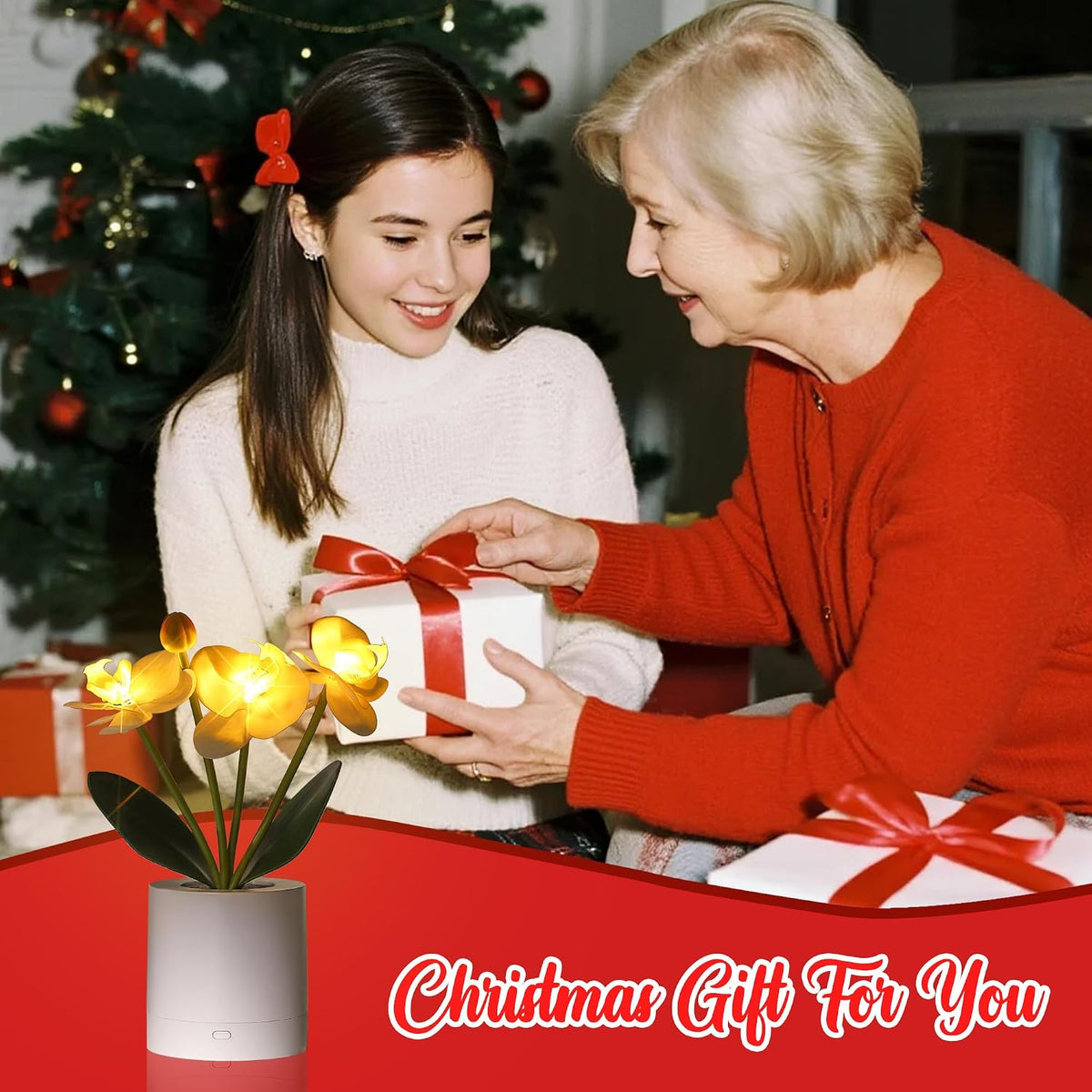 Flower Lamp Christmas Gifts for  Women Wife Artificial Orchid 